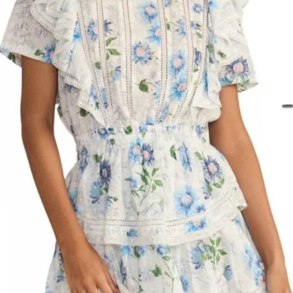 Love Shack Fancy blue and white floral dress XS